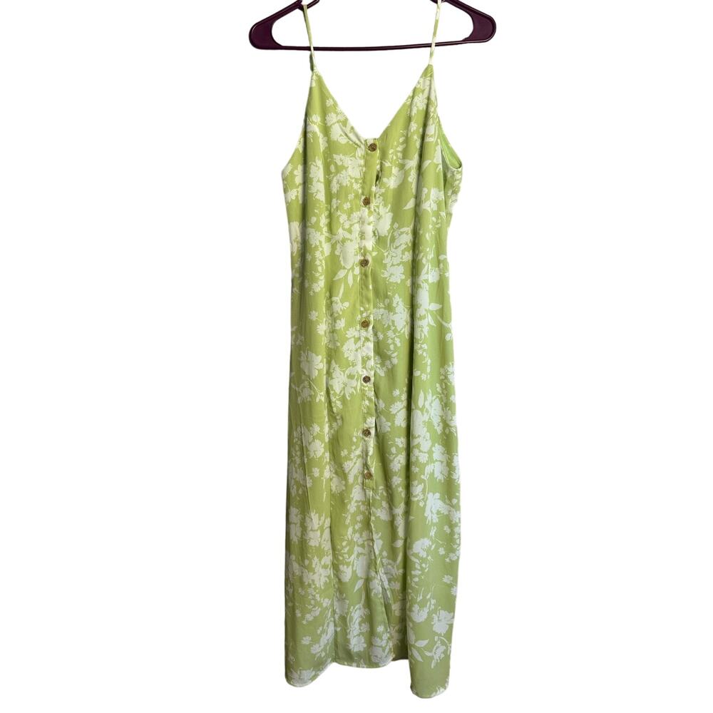 Womens Lime Green Floral Maxi‎ Dress Lined Adjustable Straps Size M